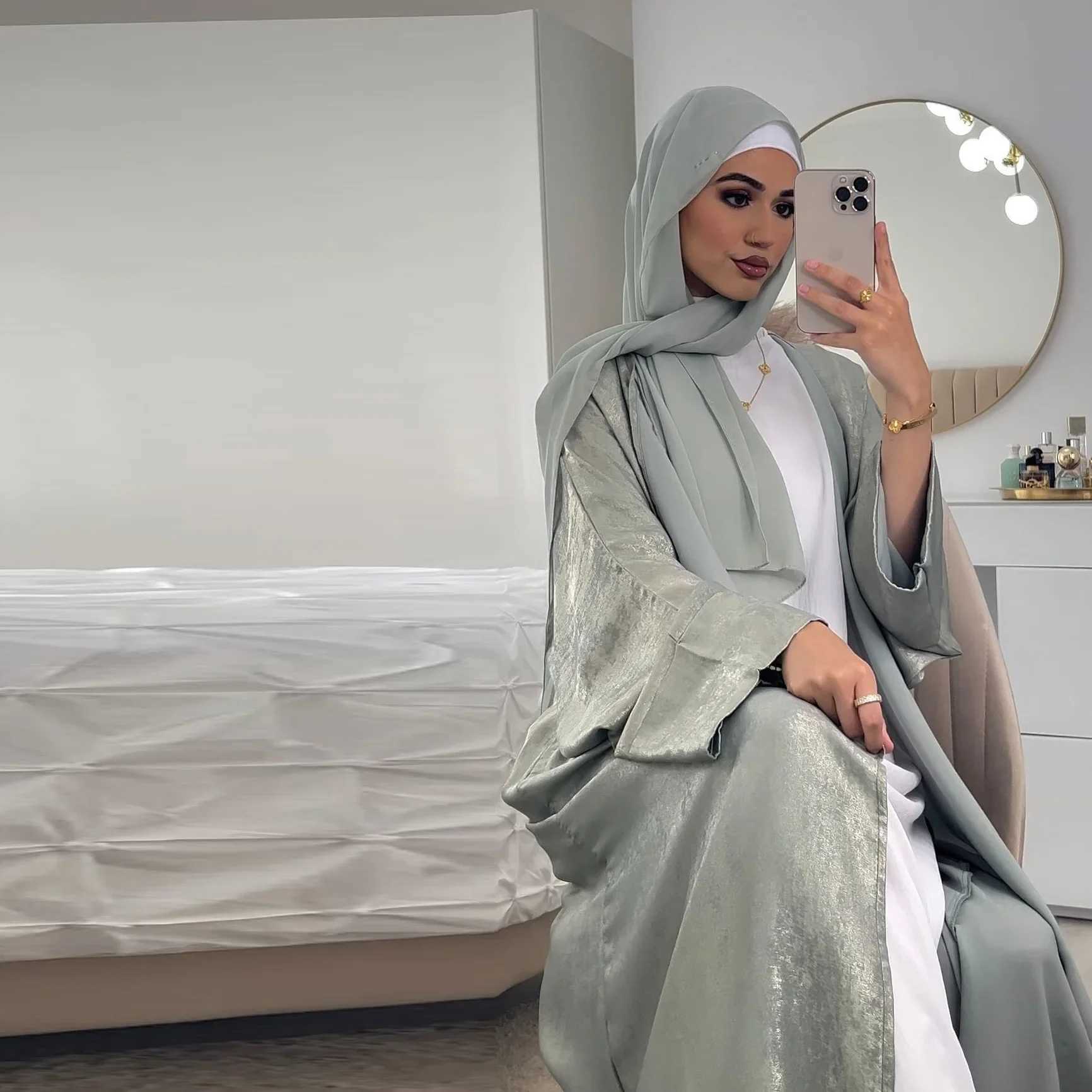 Satin Kimono Open Abayas for Women 2025 Ramadan Muslim Dress Turkey Kaftan Ka Caftan Marocain Abaya Dubai Luxury Jalabiya X250514