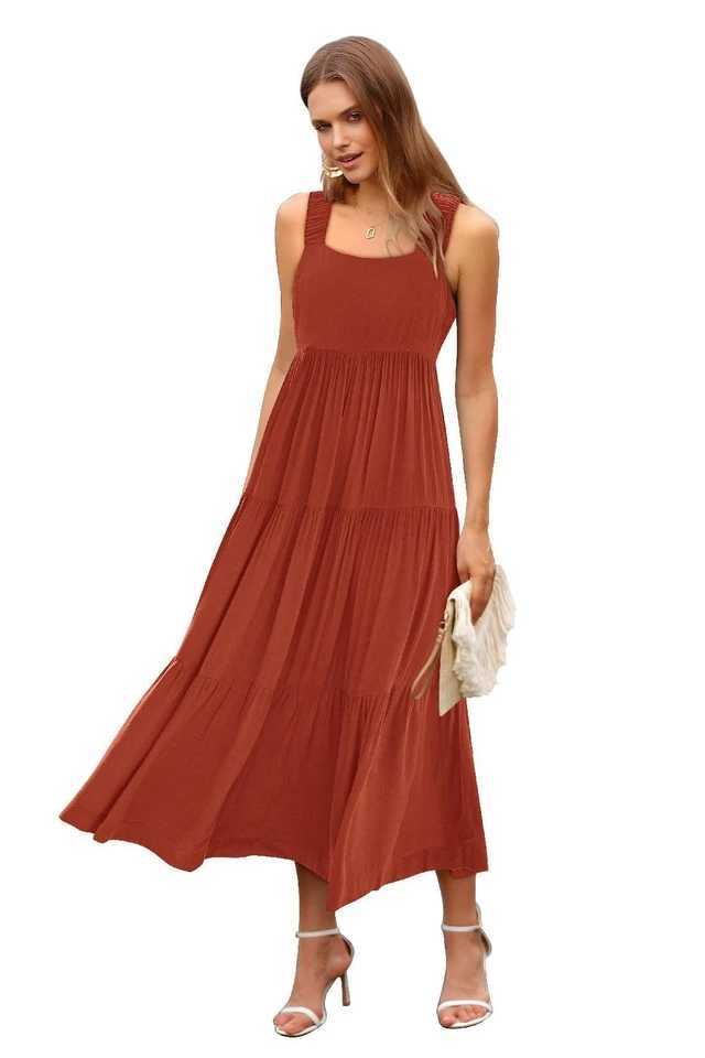 Womens 2025 Sun Dresses Womens Summer Casual Flowing Tired Long Dresses Backless Beach Long Dresses Vest DressesXJ250514