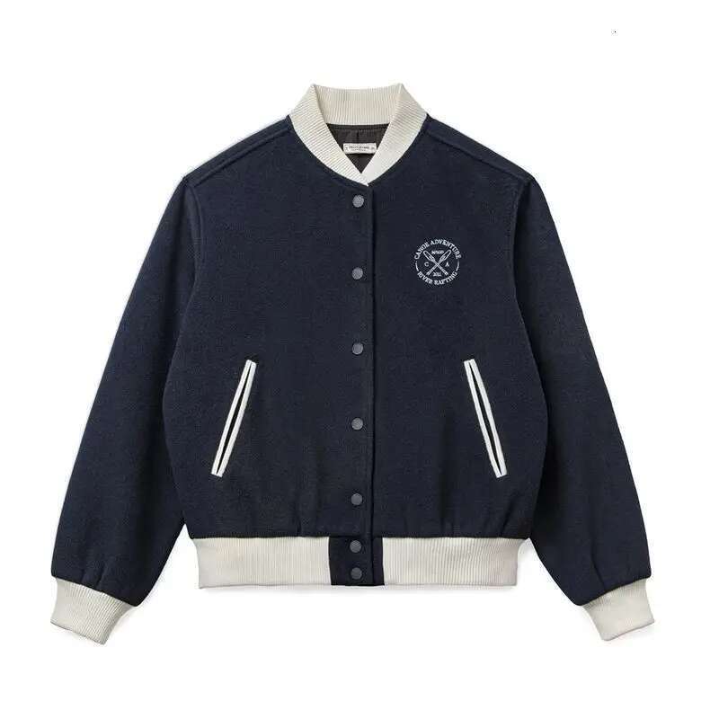 MADEN Women Baseball New Autumn Long Sleeve Loose Coat Color Blocking Embroidered Jacket Preppy Style Outerwear