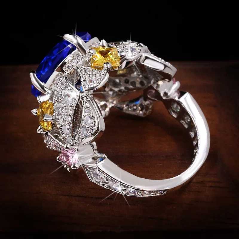 Vintage Jewelry Luxury Big Sphire 925 Sterling Silver Rings for Women Elegant Flower Engagement Wedding Band Anniversary RingsXJ250514