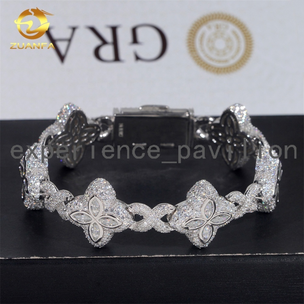 Cheapest Price Custom Iced Out Luxury Diamond Jewelry Rapper Men Jewelry Hip Hop VVS1 Moissanite Diamond Clover Cuban Bracelet