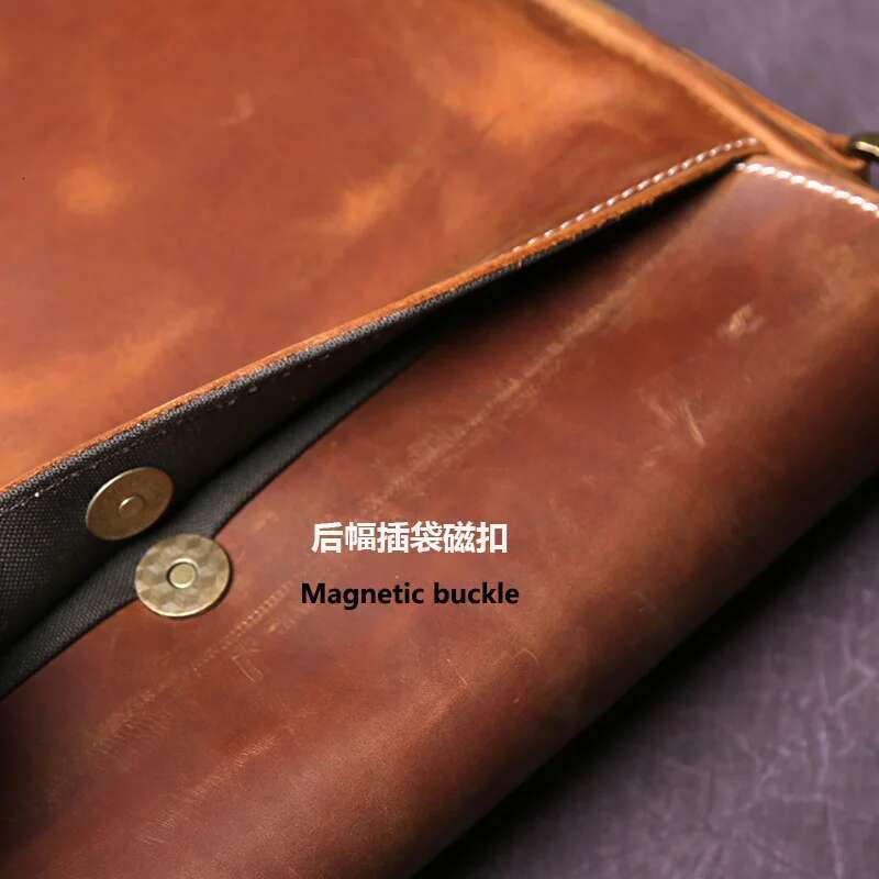 NZPJ Men's Retro Shoulder Crazy-Horse Horizontal Crossbody Bag Top Layer Leather Casual Ipad Bad