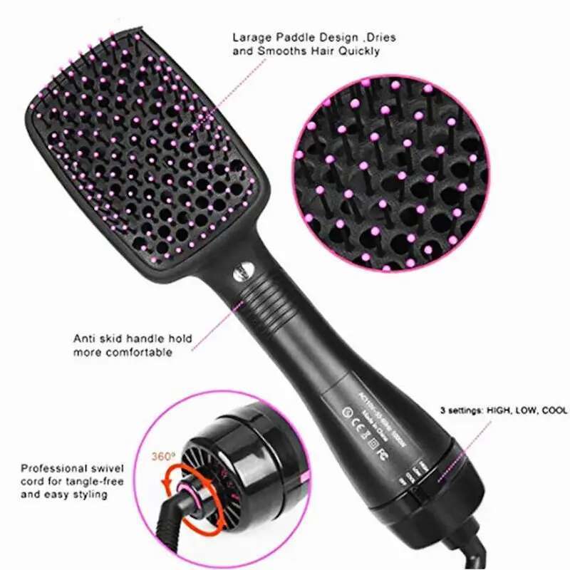 Hot Air Styler and Volumizer Hair Straightener Curler Comb Roller One Step Electric Ion Blow Dryer Brush