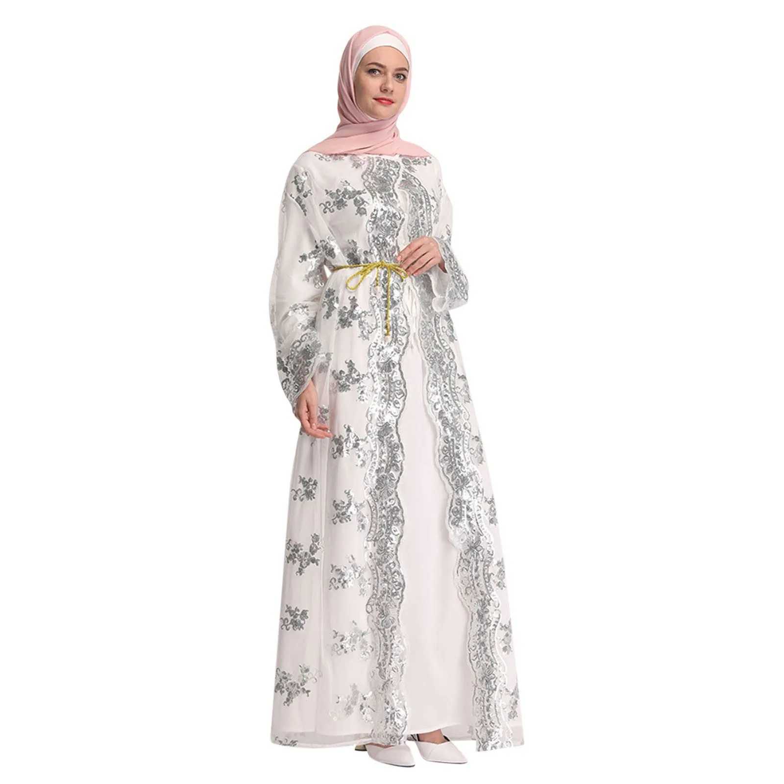 Fashion Sequin Kimono Cardigan Abaya Dubai Luxury Muslim Kaftan Abayas For Women Turkish Islamic Clothing Eid Prayer Dress X250514