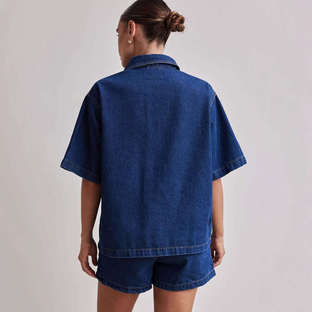 2025 Summer Womens Casual Loose Shirt Shorts Set Denim Women Long Washable High Elasticity Non-ironing New Pattern Versatile New Arrival New Product