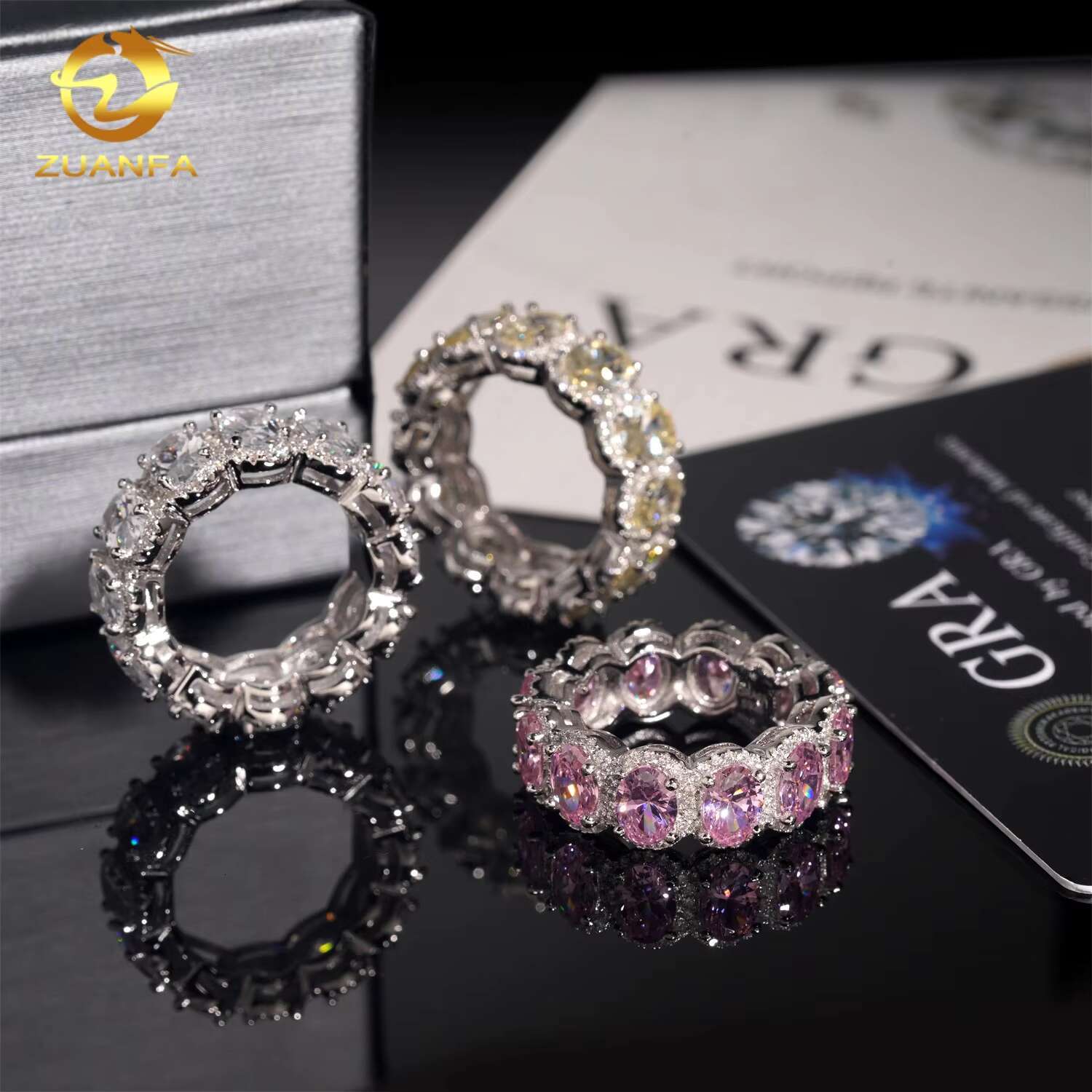 Fashion Moissanite Diamond Engagement Rings Eternity Hoop Ring Oval Cut Diamond 925 Sterling Silver Iced Out Ring