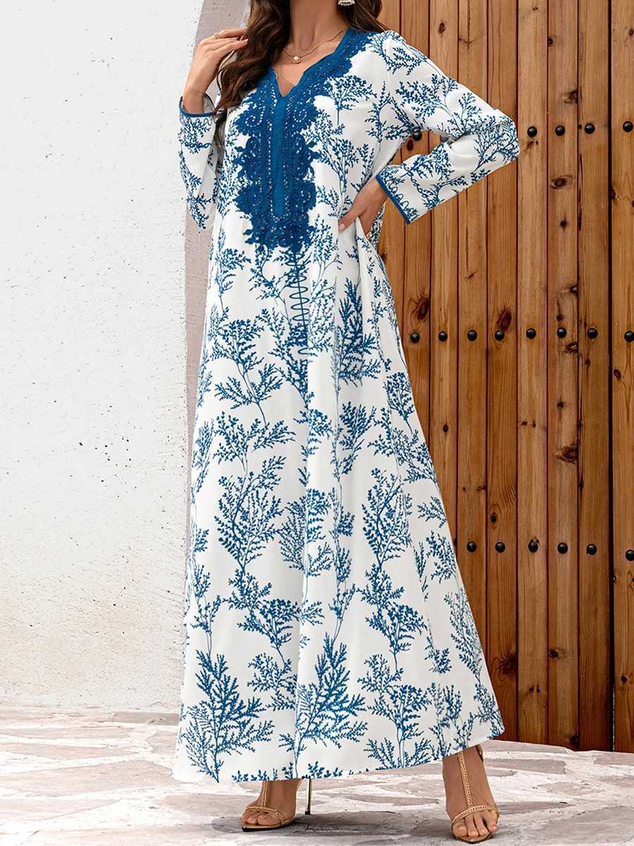 Elegant Floral Print Abaya Dress with Long Slves and Flowy Robe for Women Perfect for Prayer and Dubai Jilbab Style X250514