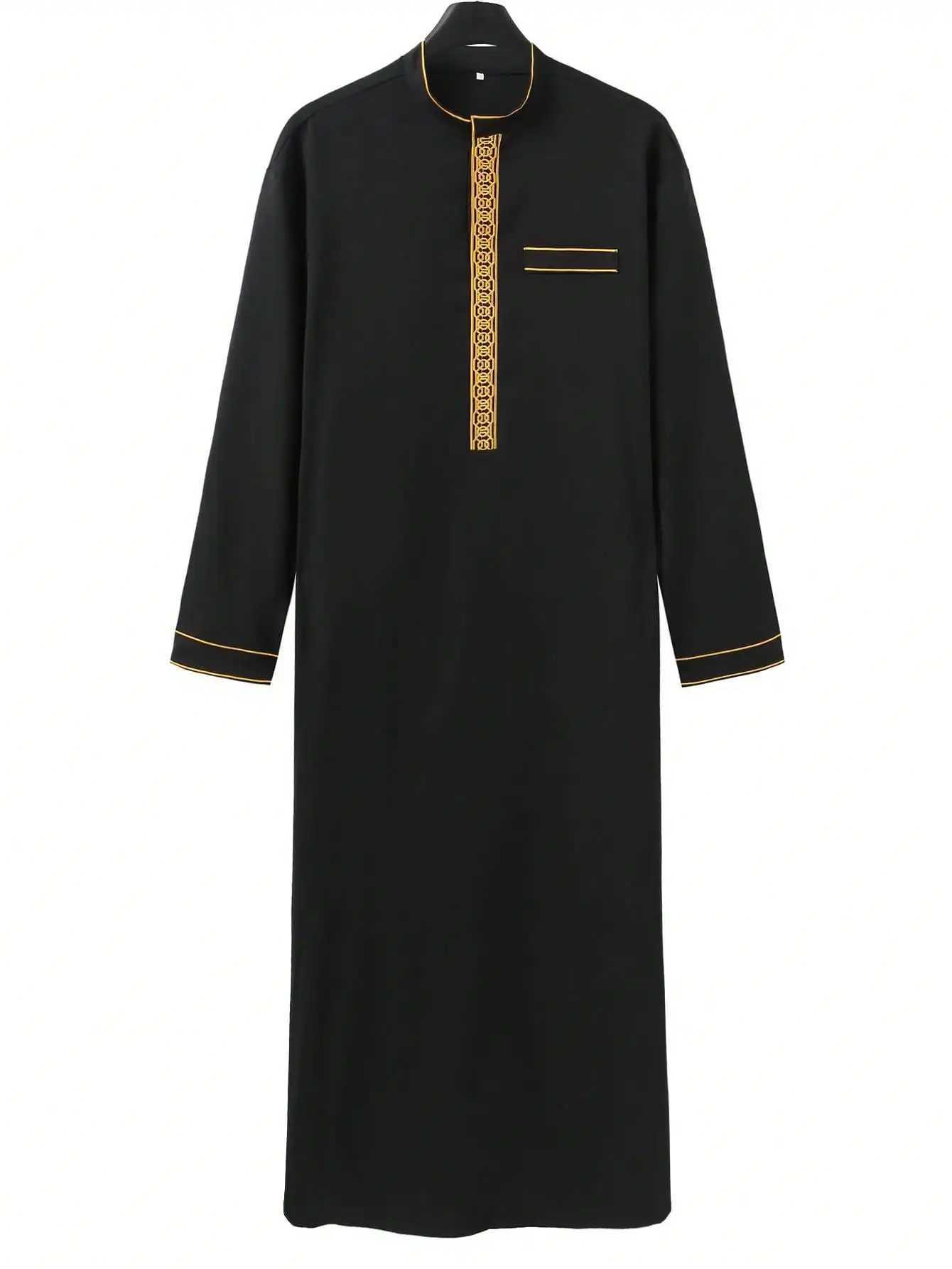 New Muslim Traditional Mens Robe Black Elegant Luxury Embroidered Mens Robe Simple Casual Loose Robe X250514