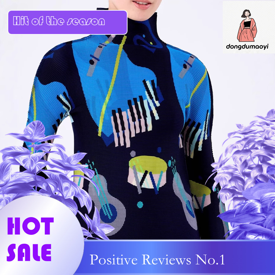 dongdumaoyi Counter pleated T-shirt for women 2024 long sleeved printed new fashion hoodie base shirt