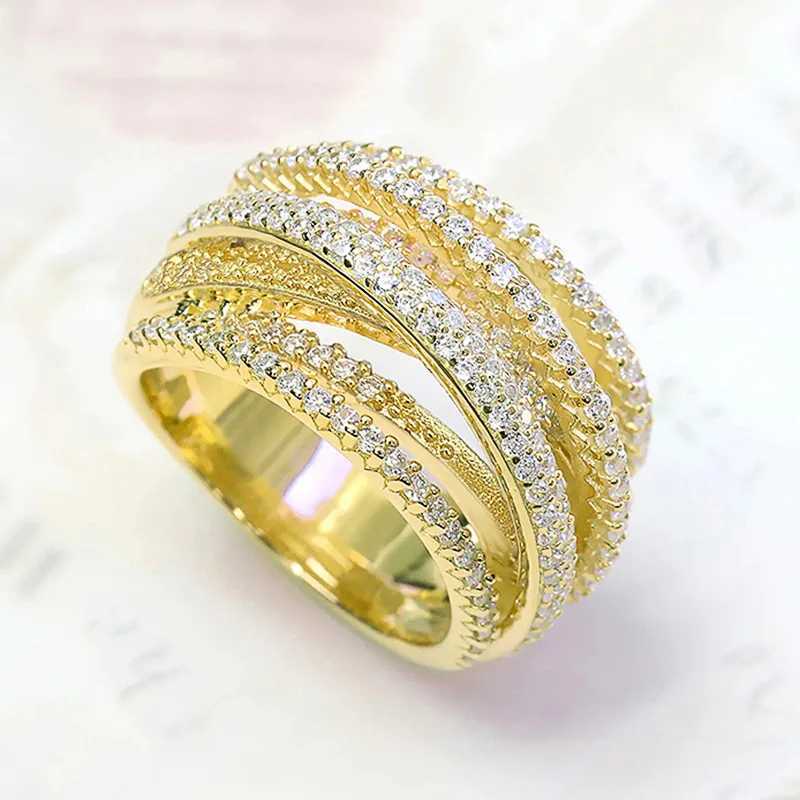 Luxury Female Rings 925 Sterling Silver Multi Layered Cross Ring for Women Micro Inlaid Zircon Promise Engagement JewelryXJ250514