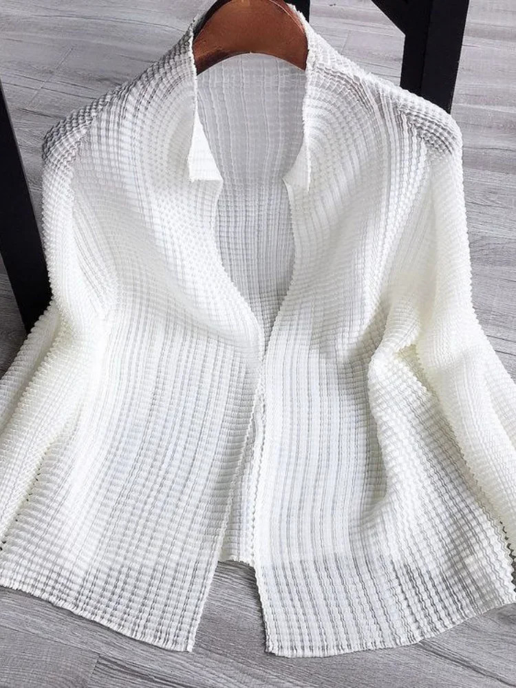 Woherb Women Solid Jacket Sun Protection Clothing Summer Thin See Through Coat 2025 Fashion Pleated Oversized Outwear Tops 250513
