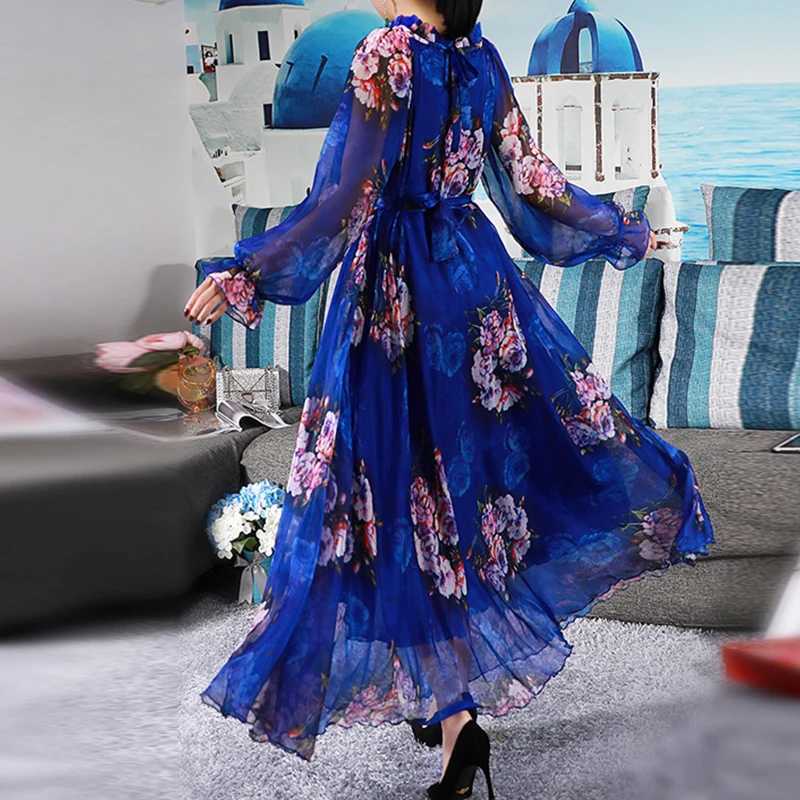 Vibrant Floral Maxi Dress Plus Size Summer Casual Bohemian Chiffon Beach Holiday Bangkok Dress Woman Full Length Abayas Robes X250514