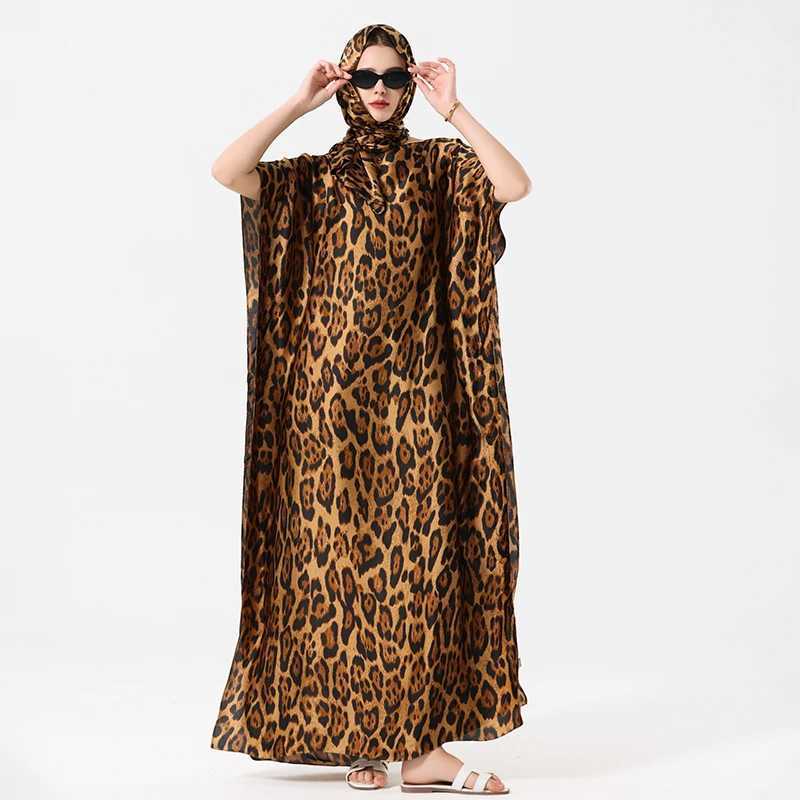 Summer Bohemian Women Maxi Dress Leapord Print Beach Woman Silk Dress Oversize African Women Clothing Dubai Dashiki Abaya X250514