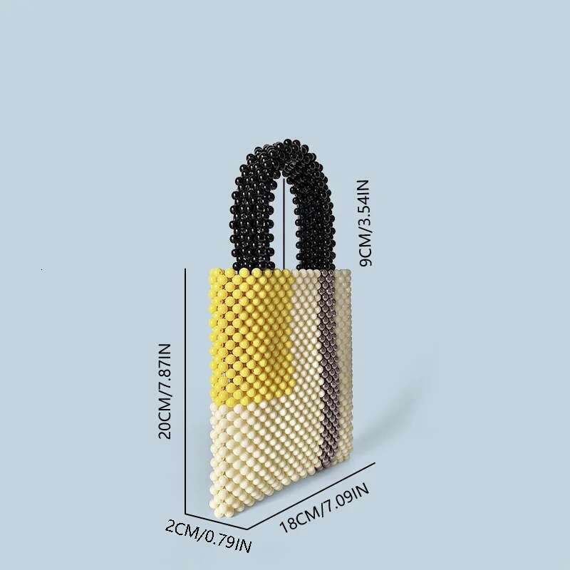 New Color Blocked Handbag Handmade Bead Woven Finished Product Simple And Niche Retro Hand-Held Small Square Bag