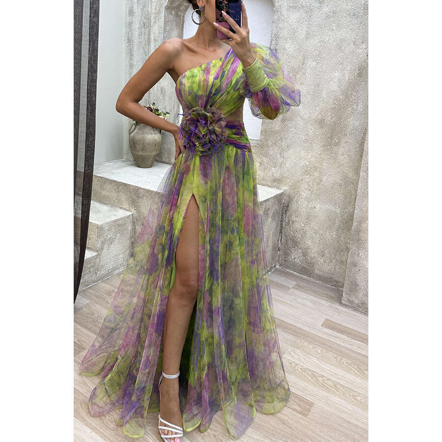 Women Clothes Dress New Party Mesh Oblique Shoulder INS Casual Fashion Dress Women KQ