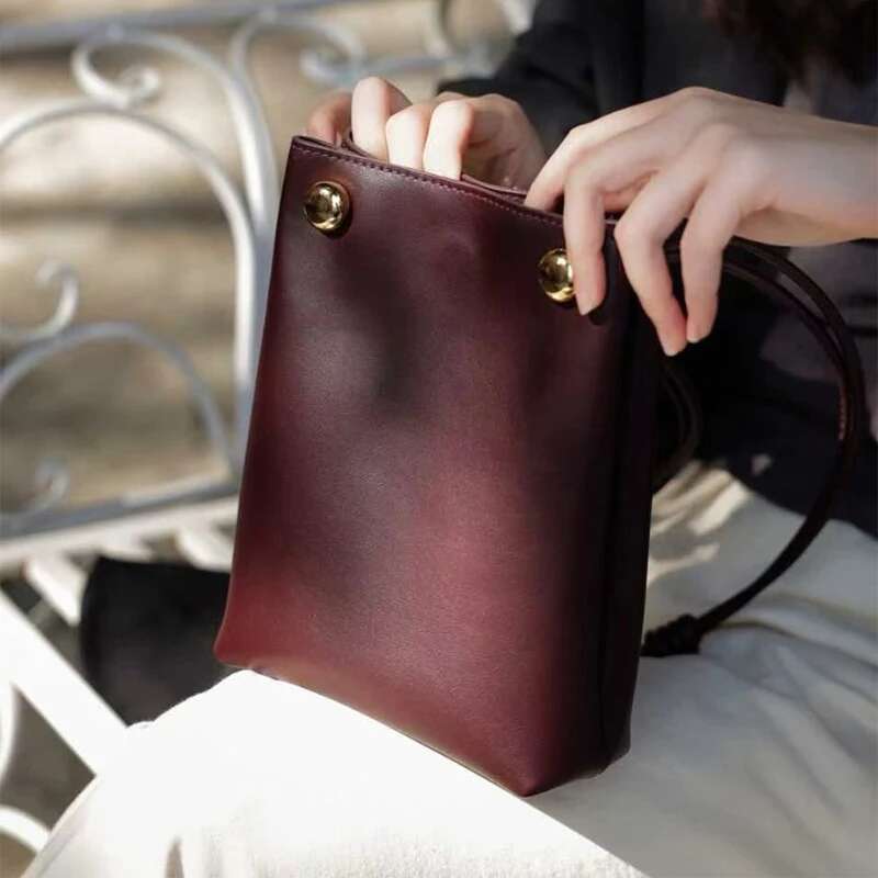 Creative Brand Women Bucket Gold Metal Genuine Leather Long Strap Shoulde Bag High-End Designer Handbag