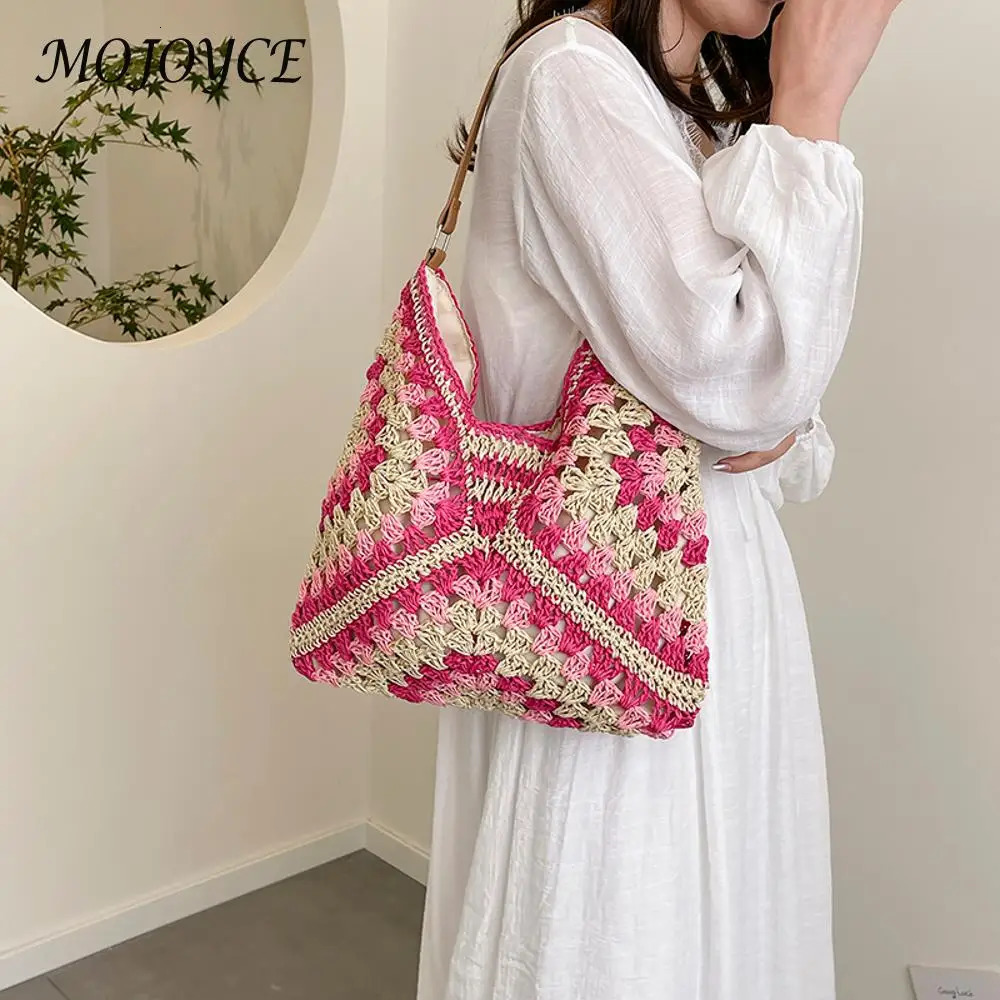 Women Woven Handbag Large Capacity Casual Tote Bag Wear Resist HollowedOut Braid Summer Beach Travel 250514