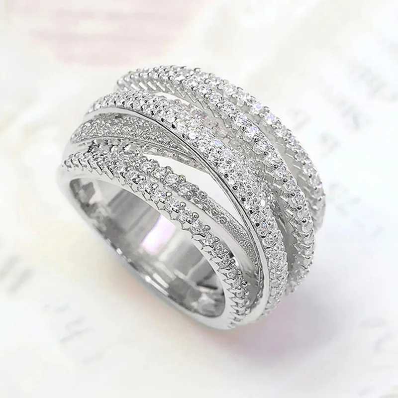 Luxury Female Rings 925 Sterling Silver Multi Layered Cross Ring for Women Micro Inlaid Zircon Promise Engagement JewelryXJ250514