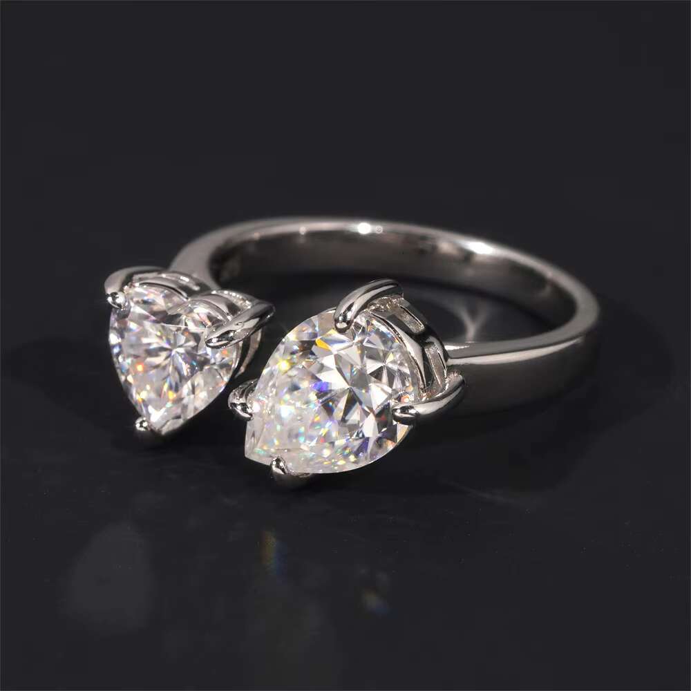 Women Fashion Jewelry VVS White Gold Plated 925 Dilver Moissanite Diamond Ring GRA Certificate Engagement Rings Heart Pear Cut