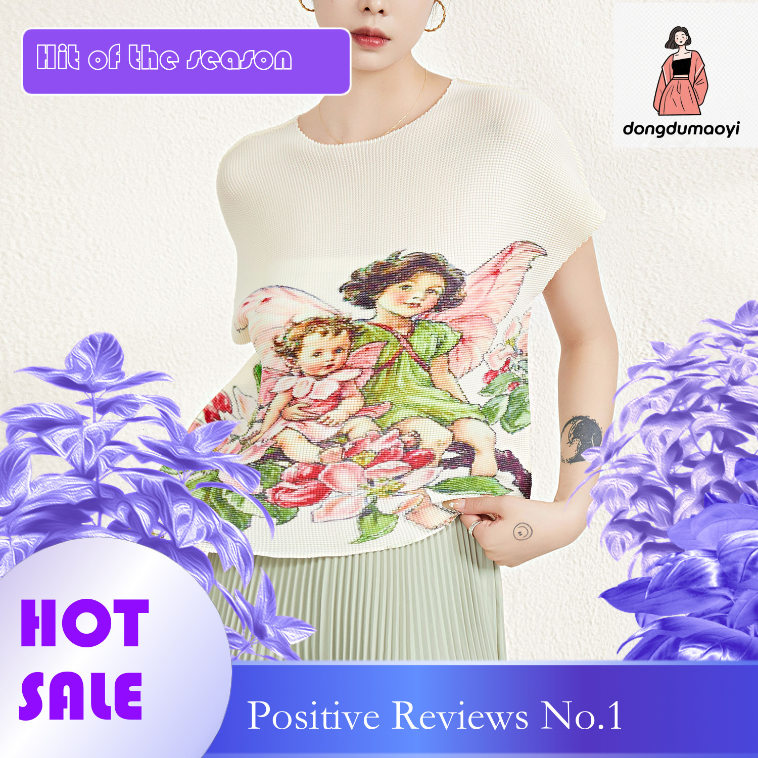dongdumaoyi Miyake round neck short sleeved plus size top, stylish loose fit, stomach covering small shirt, 2025 new spring/summer pleated T-shirt for