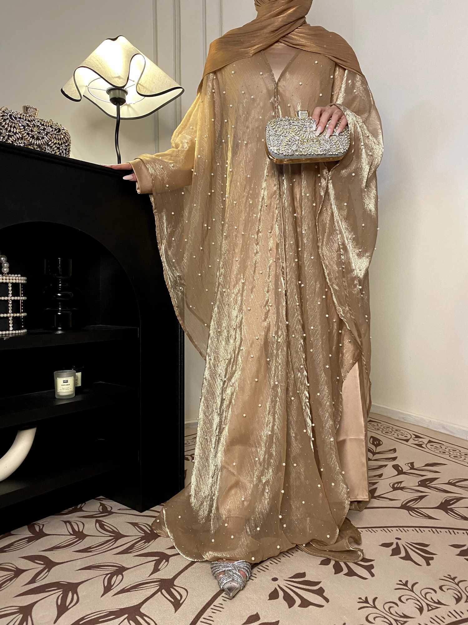 womens Muslim clothing Abaya simple pearl starry sky outer skirt elegant dress robe X250514