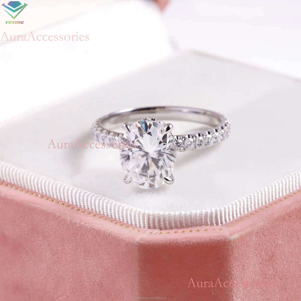 Yu Ying Custom White Gold 2CT Ice Oval VVS Lab Grown Women Wedding Rings IGI Certified HPHT/CVD Dia Fine Jewelry