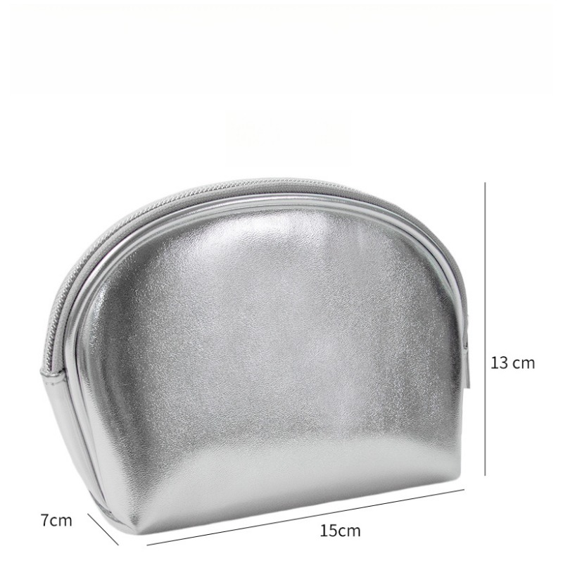 Silver Waterproof Makeup Case for Travel - Compact Cosmetics Organizer with Zipper Closure