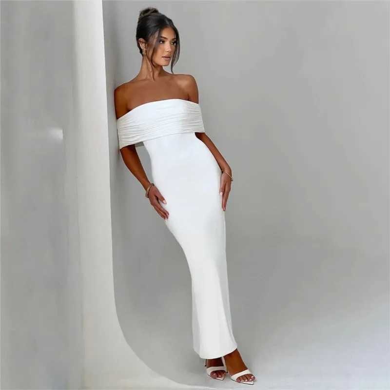Womens Slim Sexy Strapless Long Dress Temperament Solid Color Hip Sleeveless Off-shoulder Backless Package Club Party DressesXJ250514