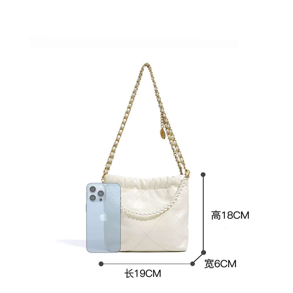 2025 Diamond Grid Chain Pearl Hand-Held Shoulder Tote New Fashionable Garbage Bag Diagonal Cross Women's Bag