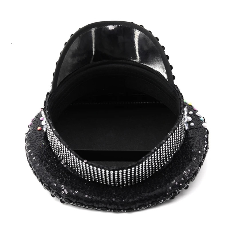652F Bridal Captain Hat Jeweled Rhinestones for Women Bride Hat Sparkling Sequins Eye-catching Po Props 250513