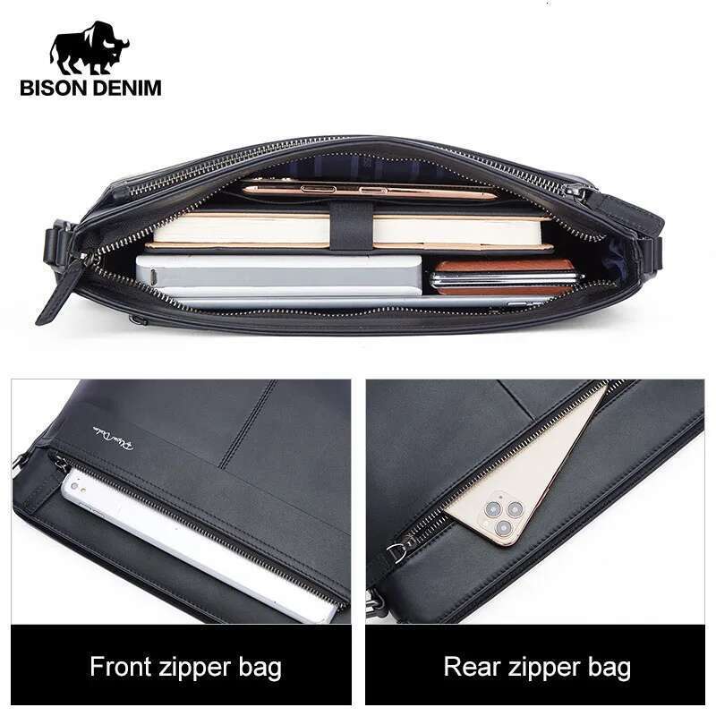 BISON DENIM Genuine Leather Shoulder High Quality Cowhide Crossbody Bag For Men Business Messenger Bags 2023 New