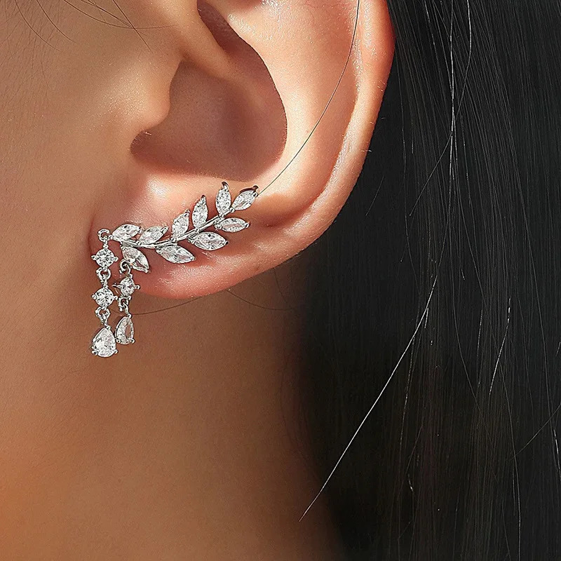 ZAKOL CZ Crystal Zirconia Leaf Long Tassel Drop Earrings for Women Girl Fashion Wing Wedding Party Jewelry 250513