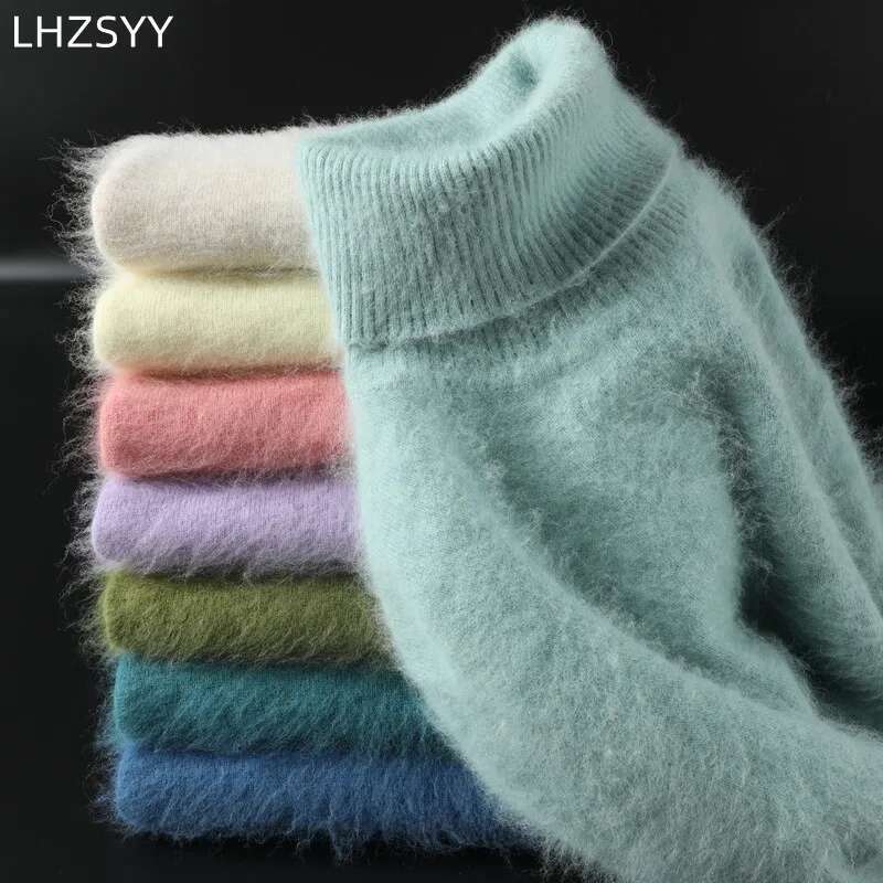 Autumn Winter Women's 100% Pure Mink Cashmere Lapel Pullovers Loose Knit Tops Korean Wild Sweater Female Jacket Jumpers