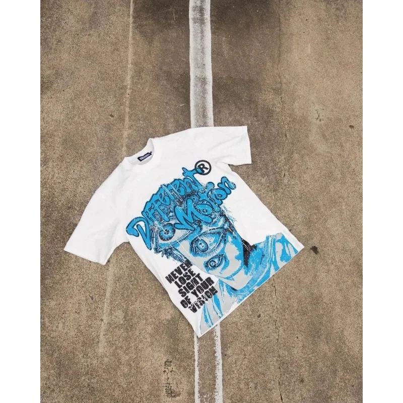 American Trendy Gothic Weird Letter Print Oversized TShirt Mens Y2k Streetwear Harajuku Prototype Round Neck Short Sleeve 250514