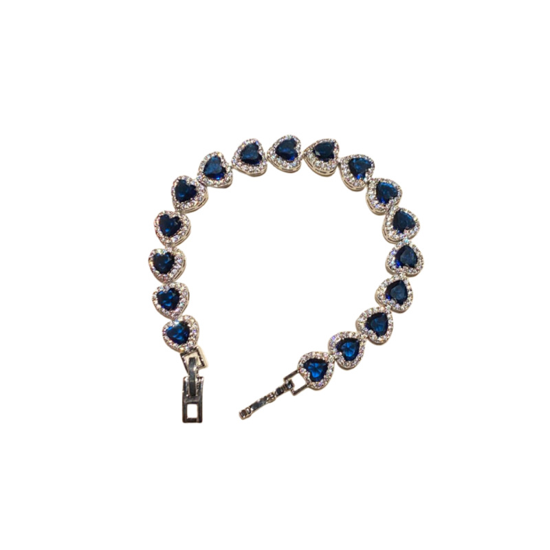 Ultra - Sparkling Blue Heart - Shaped Zirconia Full - Pave Bracelet - Minimalist & Chilly Aesthetic French Palace - Inspired Luxury Jewelry