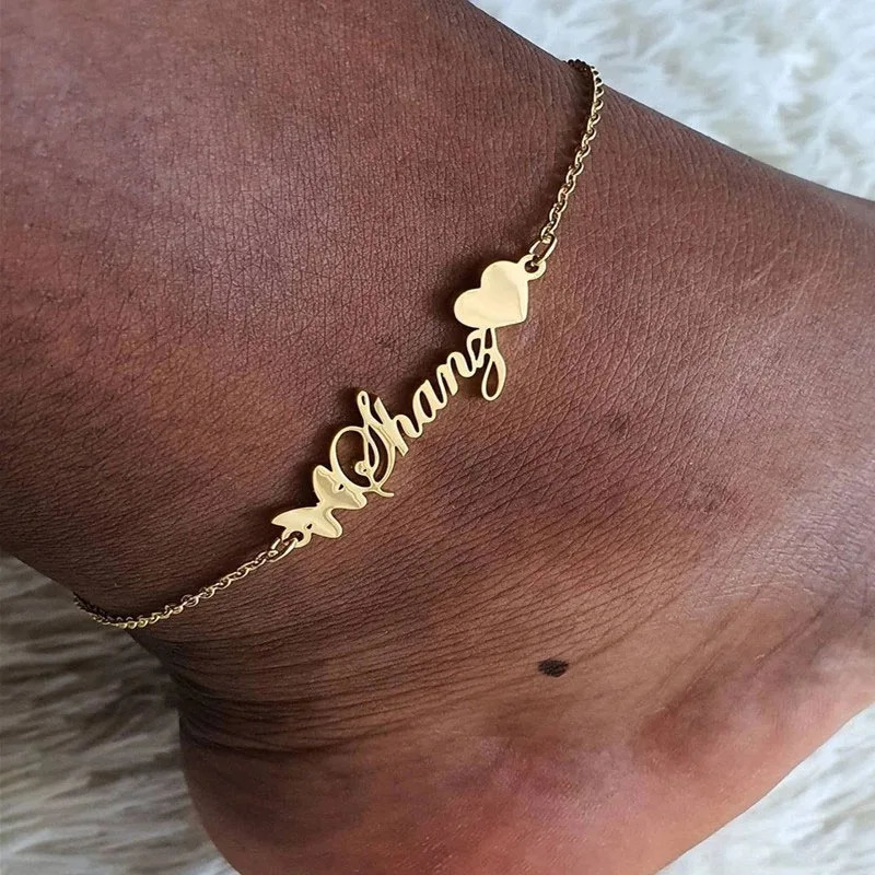 DOREMI butterfly Charms Name Heart Anklet Stainless Steel Custom Name Anklet Personality Nameplate Arabic Letter Personalize 250513
