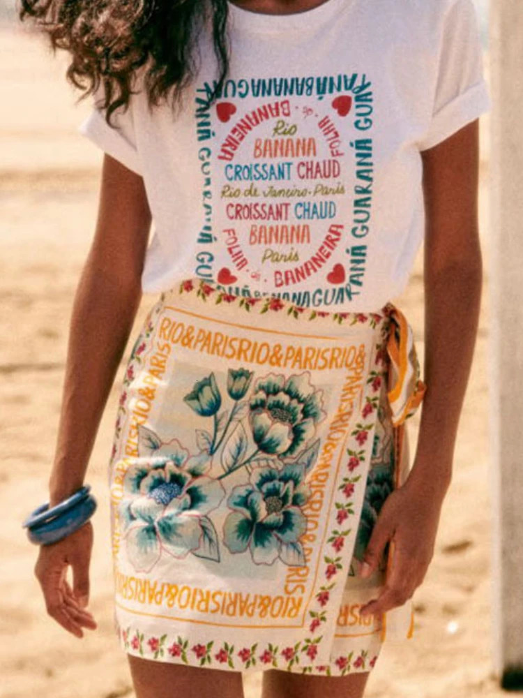 Summer Fashion Womens Beach Style Short Skirt Printed Retro Vacation Covering Casual Sexy Elegant Half 250514