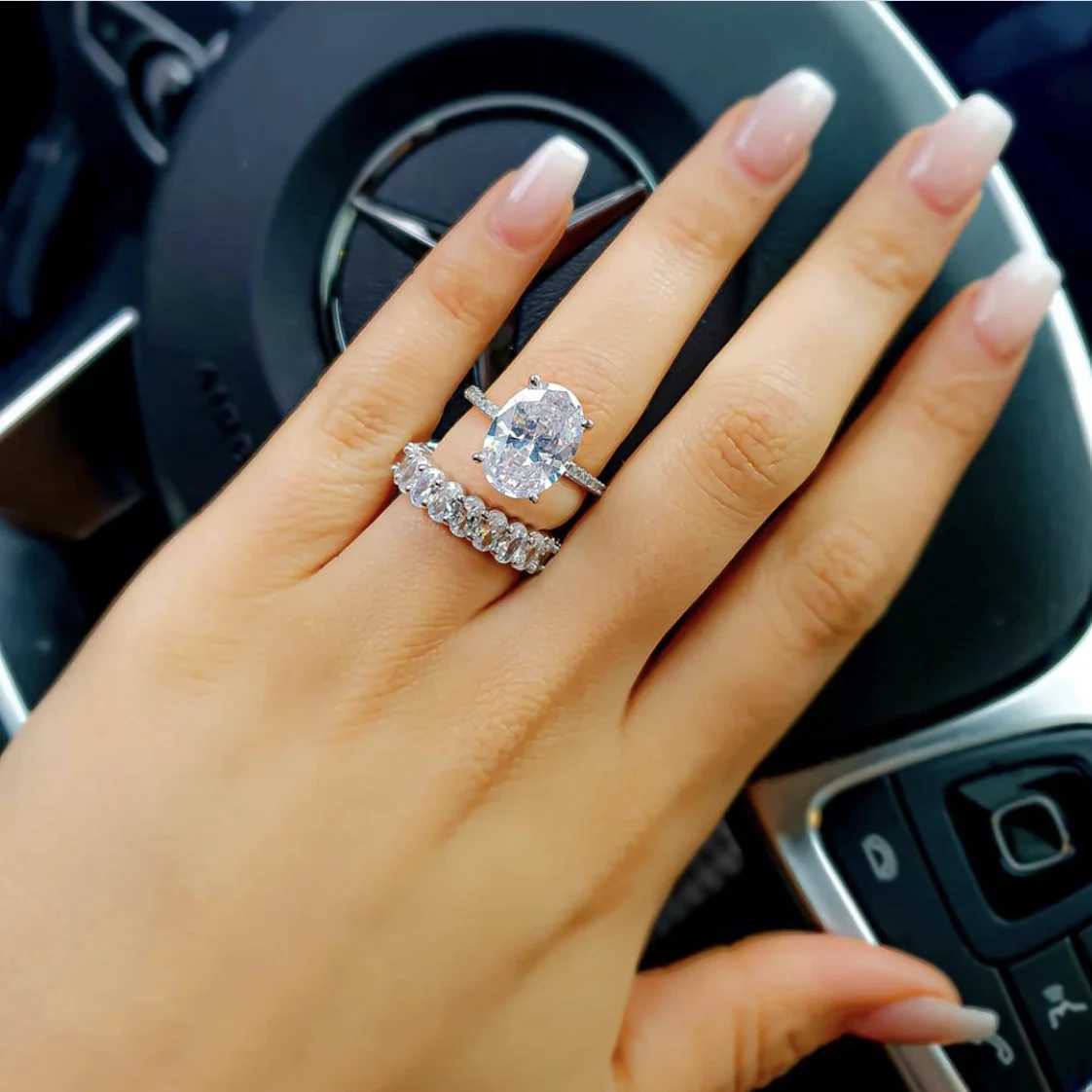 Luxury 925 Sterling SILVER Oval Square Simulated Diamond Rings Finger For Cocktail ENGAGEMENT WEDDING Women JEWELRYXJ250514
