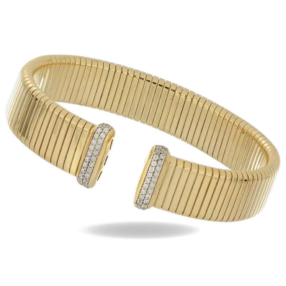 Made in Italy, gold cuffed bracelet with micro paving decoration, handmade, stylish and exquisite appearance