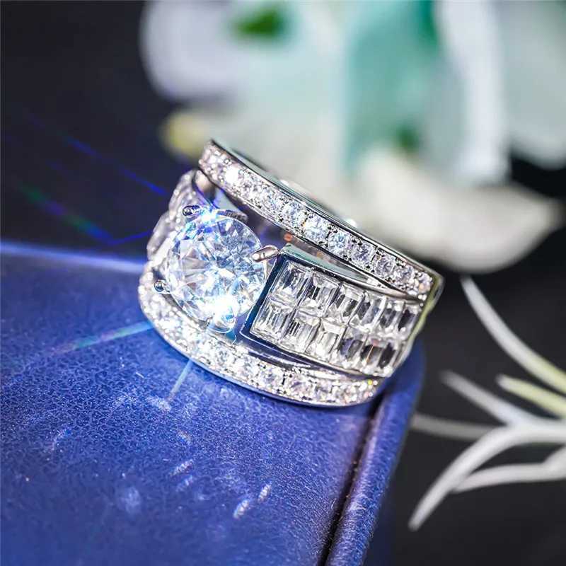925 Sterling Silver Luxury Wide Shiny Rings for Women Brilliant Cubic Zirconia Sparking Finger Accories Fashion JewelryXJ250514