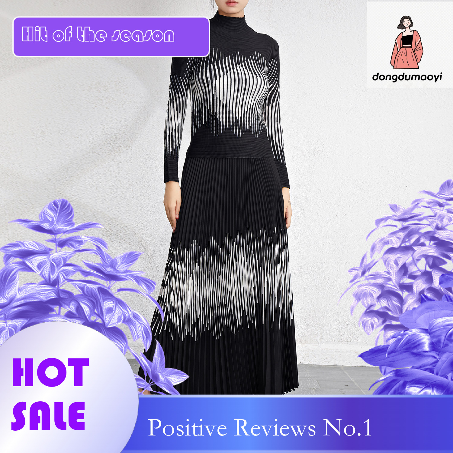 dongdumaoyi New Printed T-shirt Top Elastic Waist Half Skirt Women's Two Piece Set Large Size Looks Thin