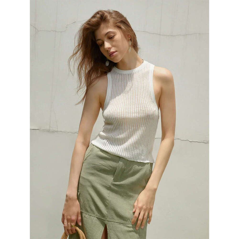 Women's Wear Knitted Summer Sexy Hot Girl Pit Stripe Hollow Vest Slim Fit Sleeveless Knitted Top