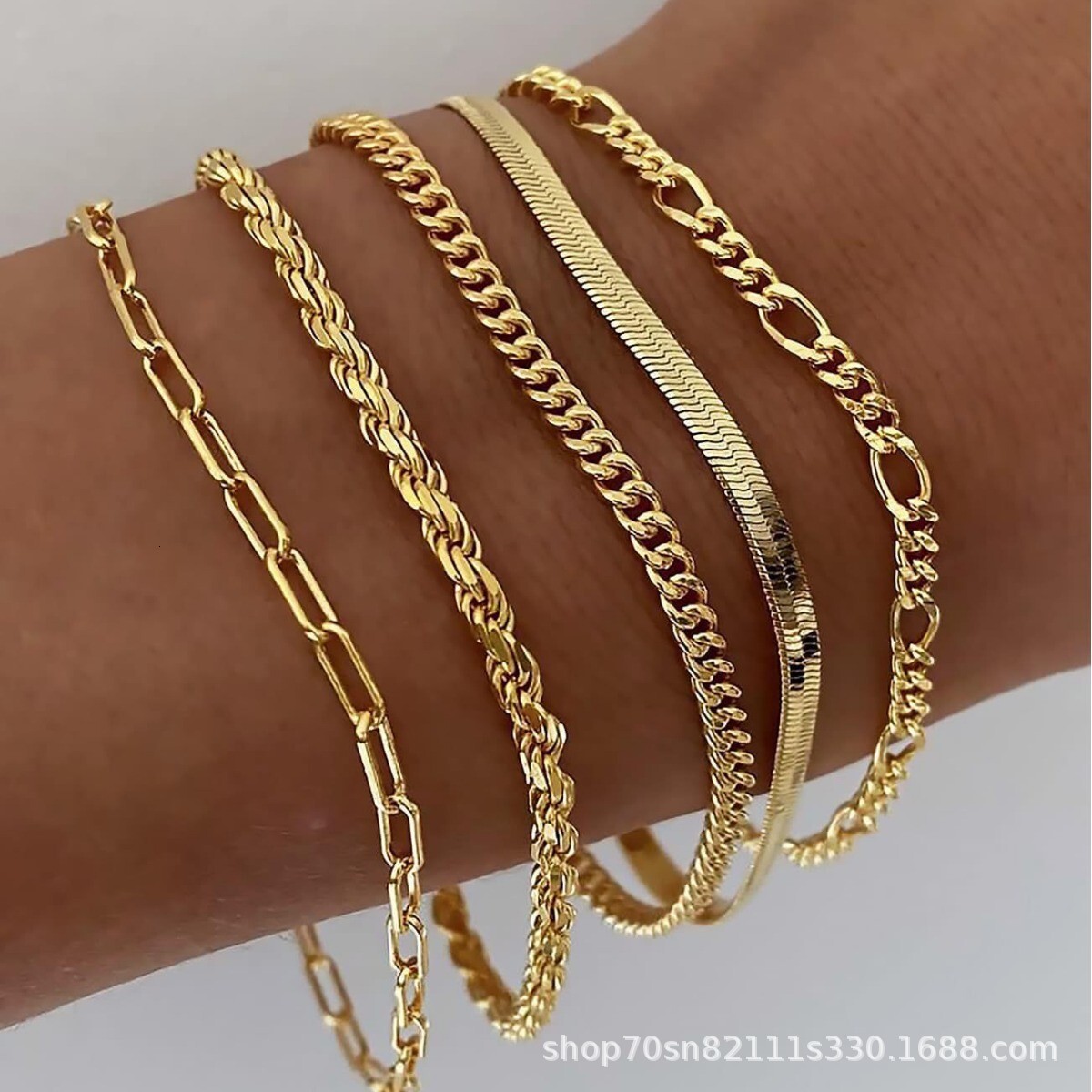 Popular jewelry hot selling metal 5-piece set, simple multi-layer chain bracelet set