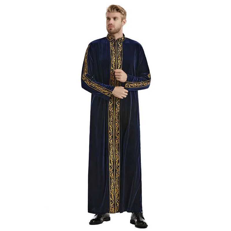 Ramadan Muslim Men Velvet Jubba Thobe Warm Kaftan Islam Clothing Eid Saudi Arabic Robe Thoub Thawb Dubai Abaya Dress Gown Abayas X2505141