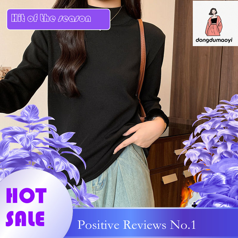 dongdumaoyi Composite velvet thickened half high neck base shirt for women in autumn winter, solid color, fit, versatile, slim and warm, inner long sl