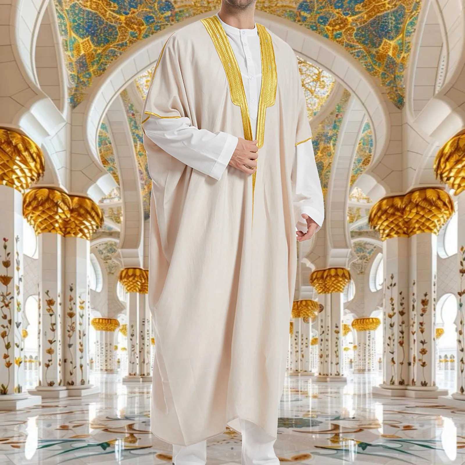 Muslim Arab Men Thobe Thawb Caftan Eid Jubba Thobe Mens Cardigan Abaya Long Dress Ramadan Robe Saudi Arab Musulman Caftan Dubai X2505141