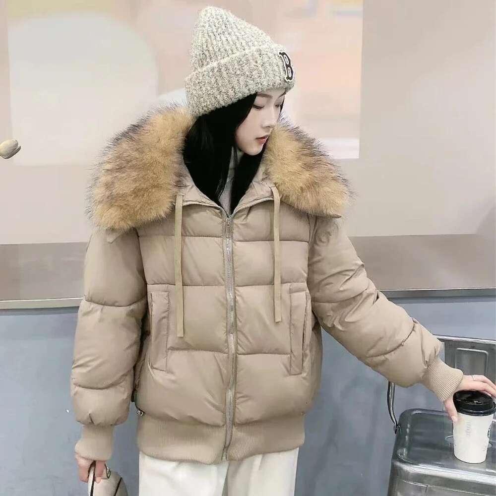 Puffer Jacket Newest White Duck Down Short Parkas Female Women 2024 Winter Thick Loose Casual Real Natural Raccoon Fur Coat