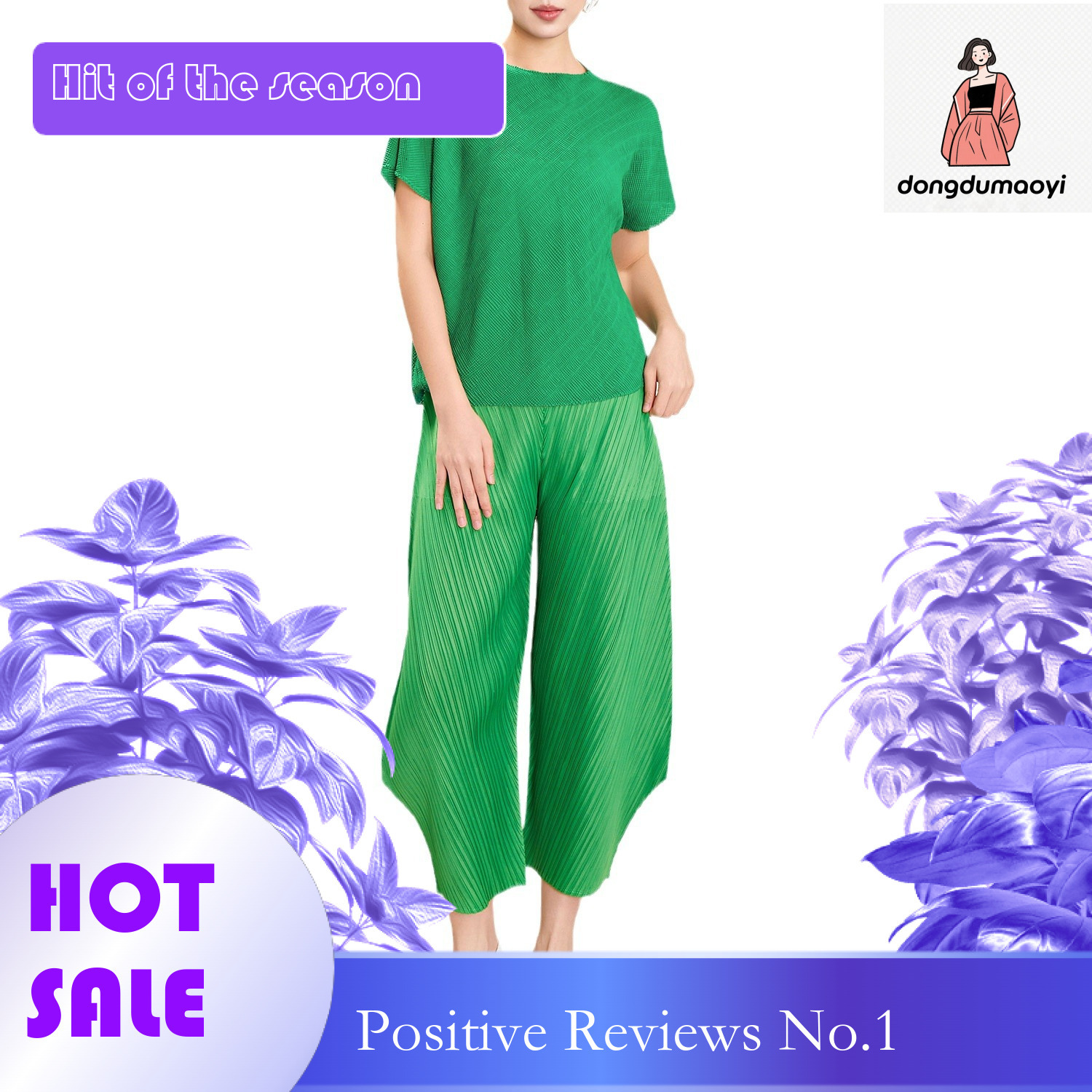dongdumaoyi Miyake short sleeved top spring/summer 2024, with niche design a round neck, loose fit, slimming and pleated t-shirt for women