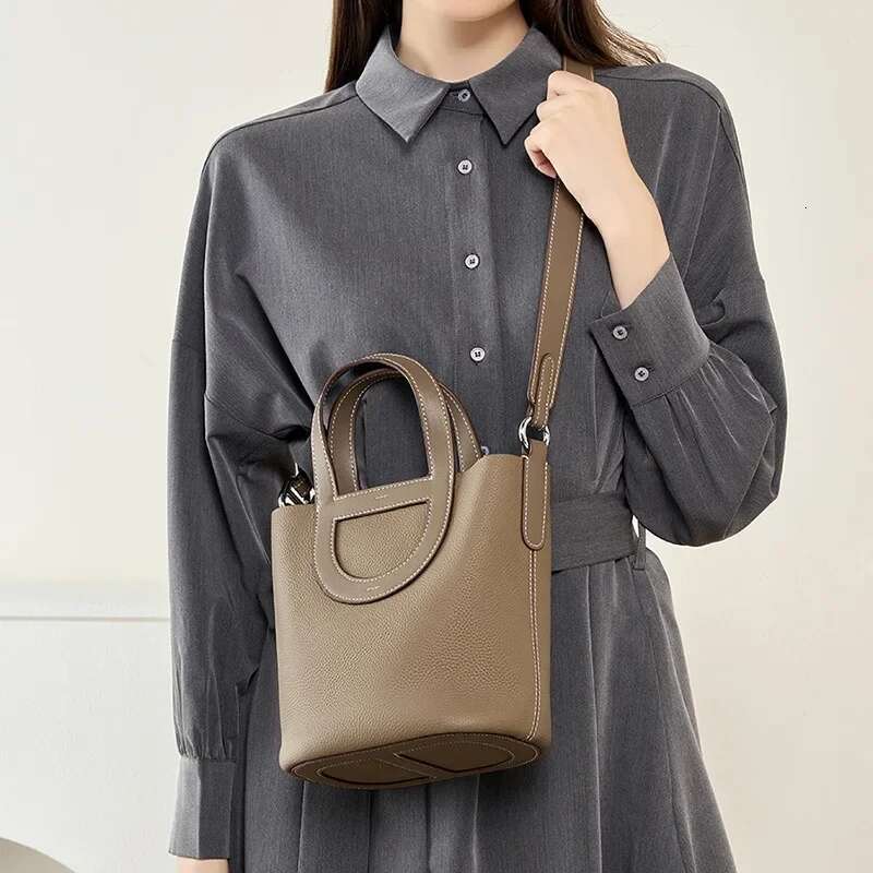 2024 Women Top Layer Cowhide Bucket Hand-Held Shoulder Cross-Body Leather Women's Bag Tide