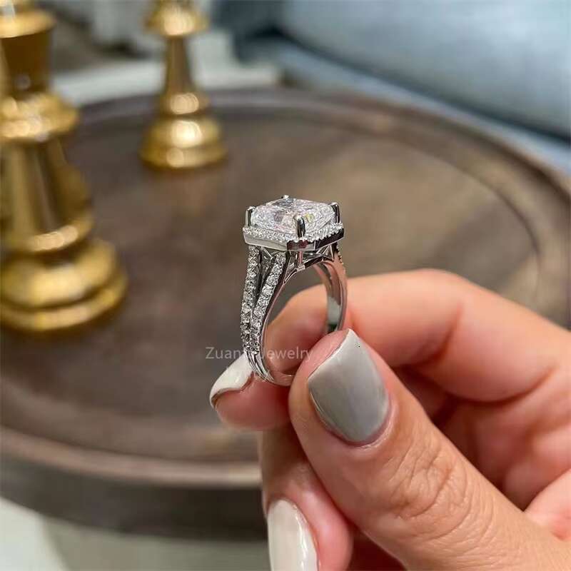 Customize Personalized Gorgeous Wedding Gift Women Jewelry 10k White Gold 3ct VVS Radiant Moissanite Promise Engagement Rings